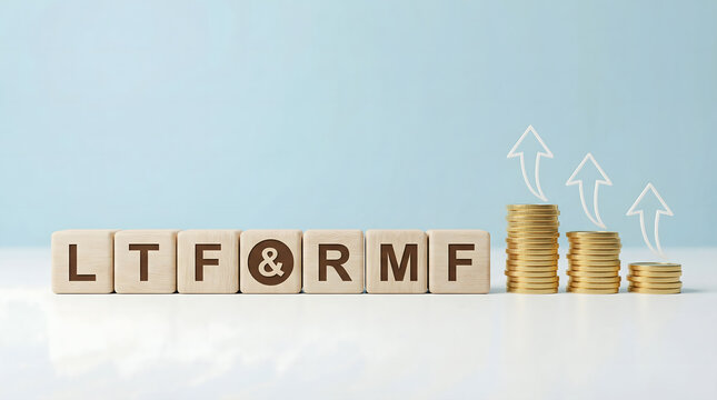 Financial growth concept with LTF and RMF wooden blocks and coins