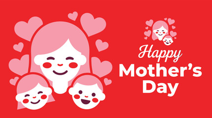Happy Mothers Day Loving Family Illustration with Mother and Children