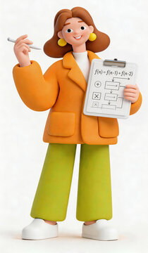3D Cartoon Style European Female Cryptographer Character Illustration with Cute Rounded Design and Warm Soft Lighting