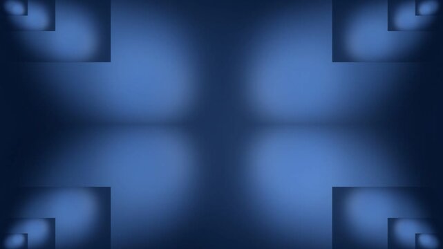 Dark blue abstract background with symmetrical glowing light effects and empty spaces, studio shot, 4K video