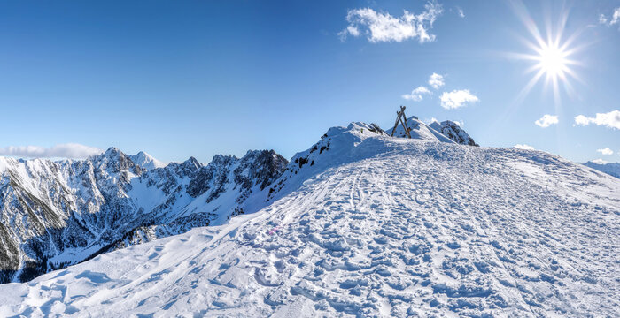 Panorama of winter landscape with snow covered Alps in Seefeld inTirol, Austria