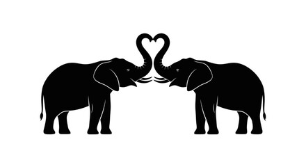 Obraz premium Two black elephants forming a heart shape with their trunks in love