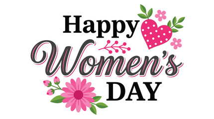 Happy Womens Day Celebration with Pink Flowers Heart and Decorative Elements