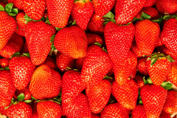 Fresh ripe strawberries forming a vibrant food background
