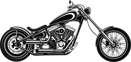 Black vintage chopper motorcycle vector illustration isolated on white background detailed custom bobber cruiser side view design © MdAkramul