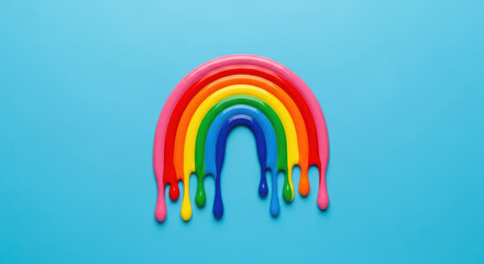 Obraz premium Colorful rainbow with dripping paint on a blue background.