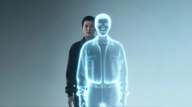 Human and Digital Avatar Standing Side by Side