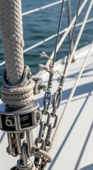 Close-up of a sailboats rigging.