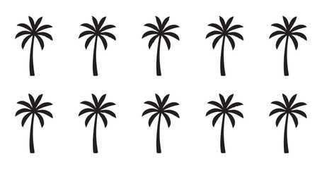 Minimalist palm tree silhouettes arranged in two rows for tropical summer vacation and travel design themes © Farik
