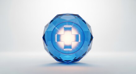Naklejka premium Blue Gemstone With Glowing Medical Cross Symbol