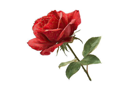 Digitally enhanced close-up showcasing a vibrant, fully bloomed red rose against a pure black background