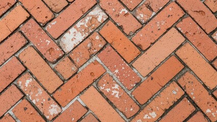 Close Up Red Brick Pavement Herringbone Pattern