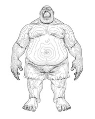 A huge ogre screams. The simple line art features a powerful figure on a plain white background.