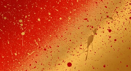 A dramatic scene of a figure standing amidst a chaotic red and gold backdrop