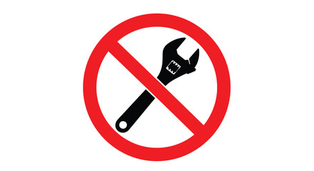 Simple vector graphic illustration showing a prohibition sign over an adjustable wrench tool icon