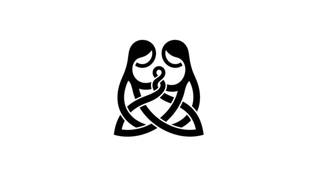 Celtic knotwork design featuring intertwined figures symbolizing unity and connection.