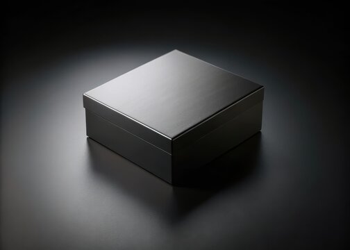 Luxurious black rectangular box with soft shadows and light reflection on dark background