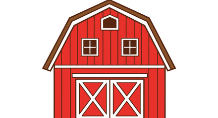 Classic American red barn vector illustration with gambrel roof and front doors for rustic farm designs.