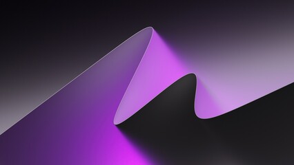 Purple geometric folded paper shape with soft shadow. Abstract minimalist gradient background. 3D...