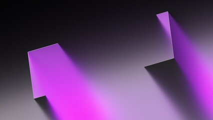 Purple arrow shape with soft shadow gradient. Abstract geometric modern background. 3D render...