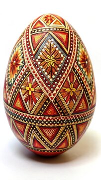 A traditional Easter egg decorated with natural dyes and intricate patterns