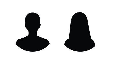 Vector graphic illustration displaying male and female anonymous profile silhouettes within simple gray circular frames