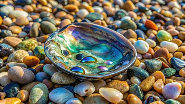 Natural Paua Shell Washed Up Amongst Smooth Pebbles