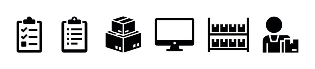 Logistics and delivery icons representing various stages of supply chain management and e-commerce operations.