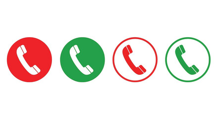 Vector illustration showing a set of colorful phone call icons for accepting and declining telephone communication.