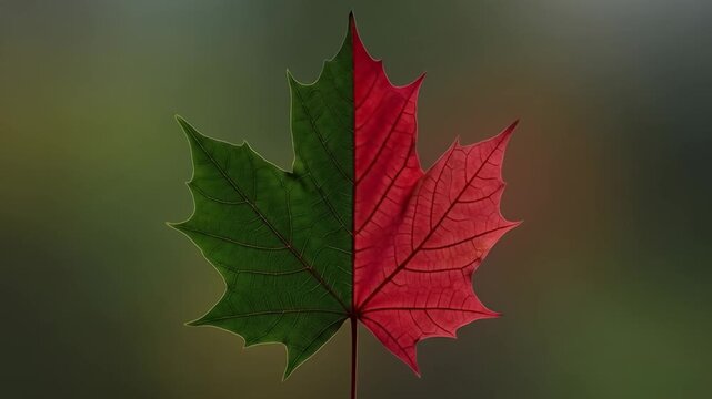 Maple Leaf Divided into Red and Green Halves.