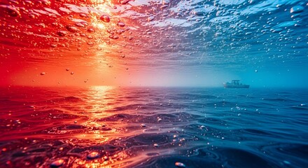 Sunset over the ocean with vibrant hues of orange and blue