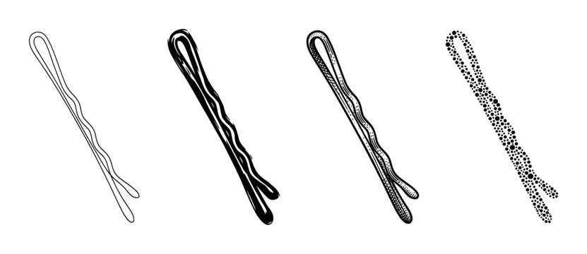 Four different bobby pin illustrations in various styles depicting hair accessories for beauty and fashion concepts.