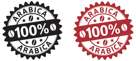 Fototapeta premium 100% Arabica coffee stamp, circular badge vector, coffee branding icon, isolated background, premium beverage illustration