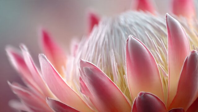 Close up of beautiful pink protea flower with soft focus
