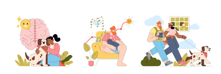 Happy Pet Companion Vector Illustration Set © inspiring.team