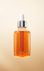 Fototapeta premium Golden cosmetics liquid bottle, 3d rendering.