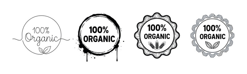Naklejka premium Organic labels set with different styles and textures for natural product packaging and healthy food branding.