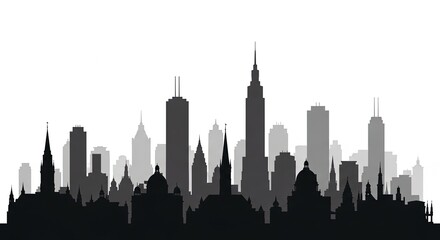 Fototapeta premium New York City skyline silhouette at sunset with crowd and urban success concept
