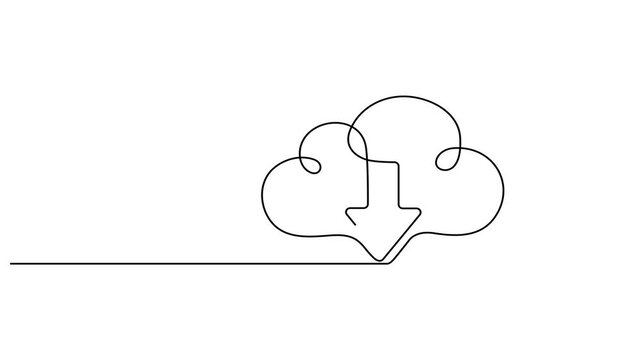 Data storage set icon. Hard disk drive, folder, settings, gear, cloud, solid state, memory card, virtual private server. One line drawing animation. Motion design. Animated technology logo. Video 4K
