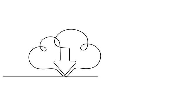 Data storage set icon. Hard disk drive, folder, settings, gear, cloud, solid state, memory card, virtual private server. One line drawing animation. Motion design. Animated technology logo. Video 4K