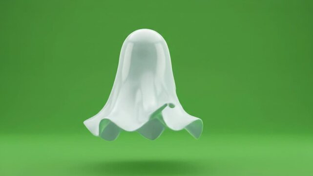 Cute Cartoon Ghost Character Floating on Green Screen Background