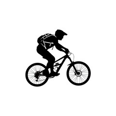 Obraz premium Mountain biker riding black silhouette action sport outdoor adventure minimalist art