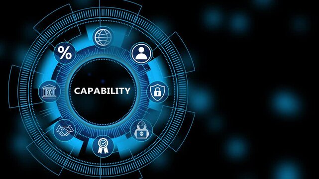 Corporate performance dashboard featuring Capability interface with secure operational monitoring and advanced digital management strategy technology 4K animation video