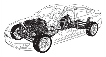 Fototapeta premium Vehicle Mechanical Blueprint – Automotive System CAD Technical Drawing