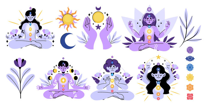 Energy Meridians and Chakra Meditation Character Set