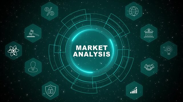 Enterprise analytics dashboard powered by Market Analysis interface with secure performance monitoring and advanced digital business strategy technology 4K animation video