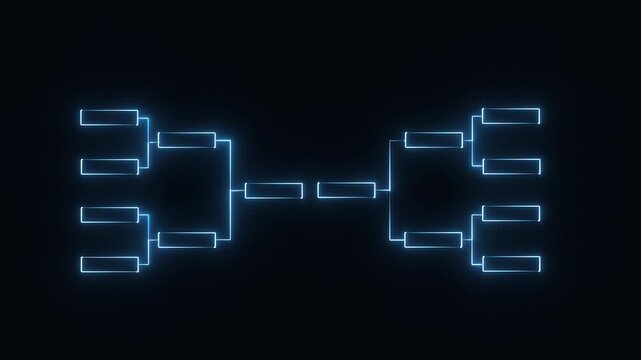 32 team tournament bracket championship template by glowing blue neon effect animation on black background ideal for soccer, football, basketball, baseball or tennis