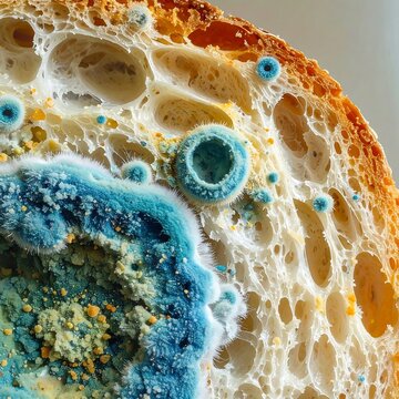 A slice of bread with mold growth
