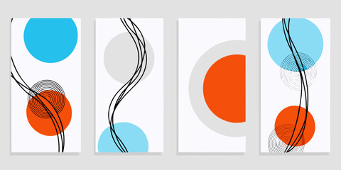 Fototapeta premium Abstract geometric art featuring circles curves and lines in a grid format