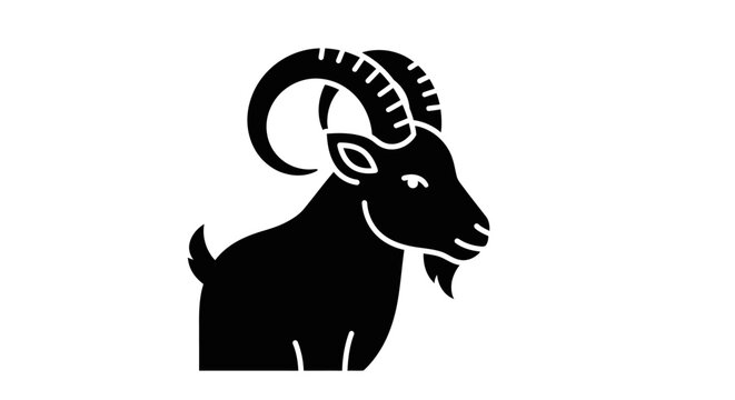 Silhouette of a Majestic Goat with Curving Horns.